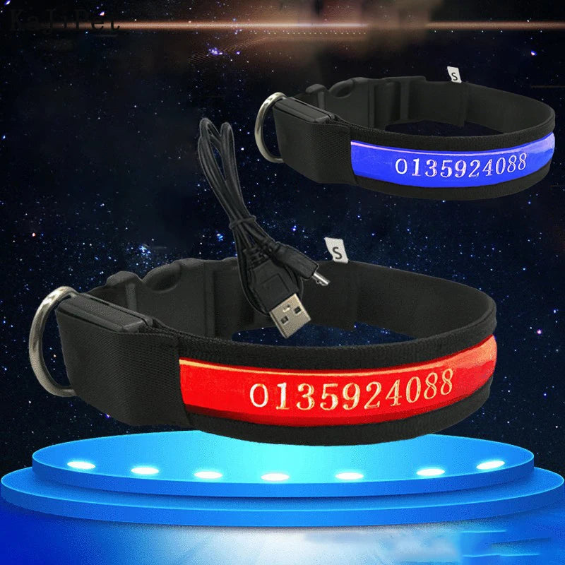 Dog Collars Personalized With Name/Phone Prevent Loss LED Night Safety Necklace Pet Collar Dog Small Puppy Cat Collar Para Perro