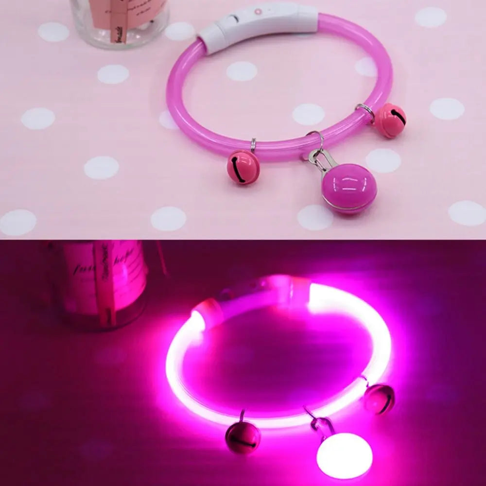 Adjustable Size LED Dog Collar Multi-Color Light Fiber Optic Material USB Rechargeable Collar PVC Material Detachable Pendant