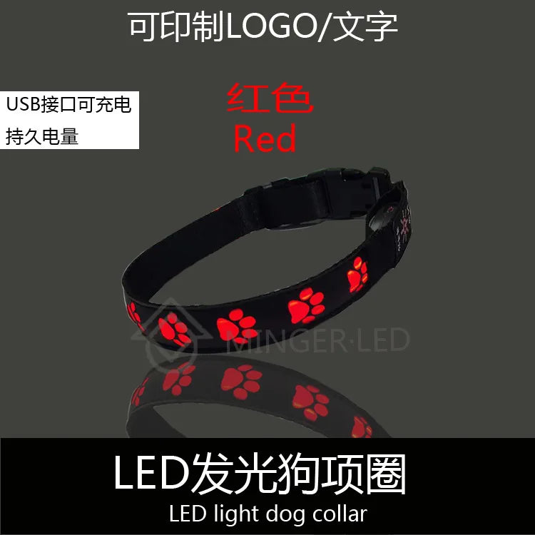 LED Dogs Luminous Collar Paw Pet Dog Walking Dog Collar Tag  Anti-car Accident Anti-lost Light Warning Safety Puppy accessories