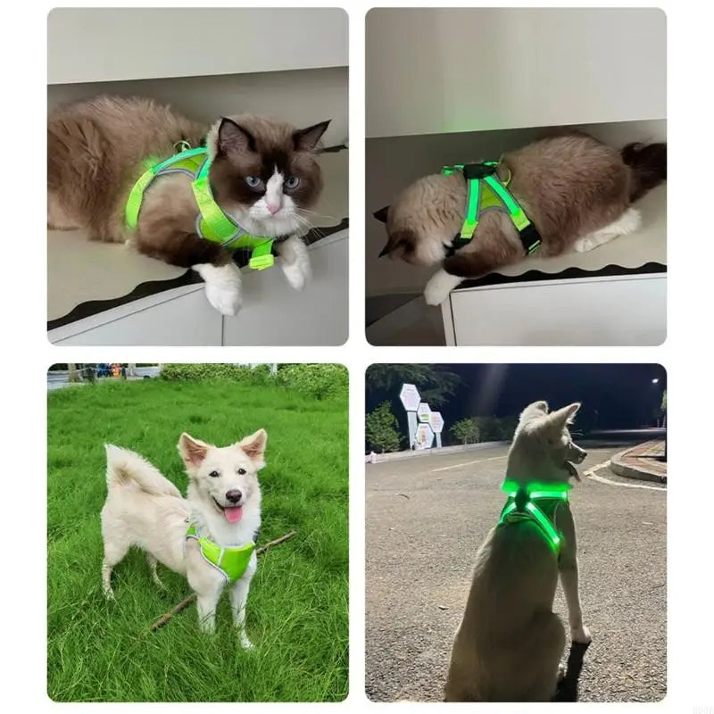 Dog Vest Adjustable Training Harness with LED Light Anti Escape Strong Heavy Duty Harness Soft Handle B03E