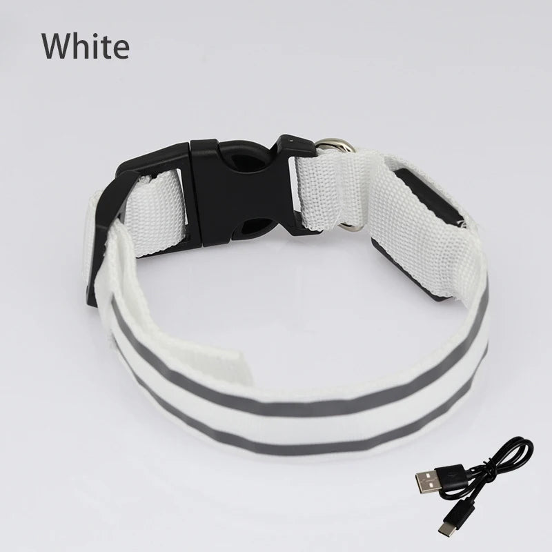 Reflective Dog Collar Luminous Night Safety Usb Rechargeable LED Dog Collar Light For Small Dogs Cat Pet Collar Para Perro XS-XL