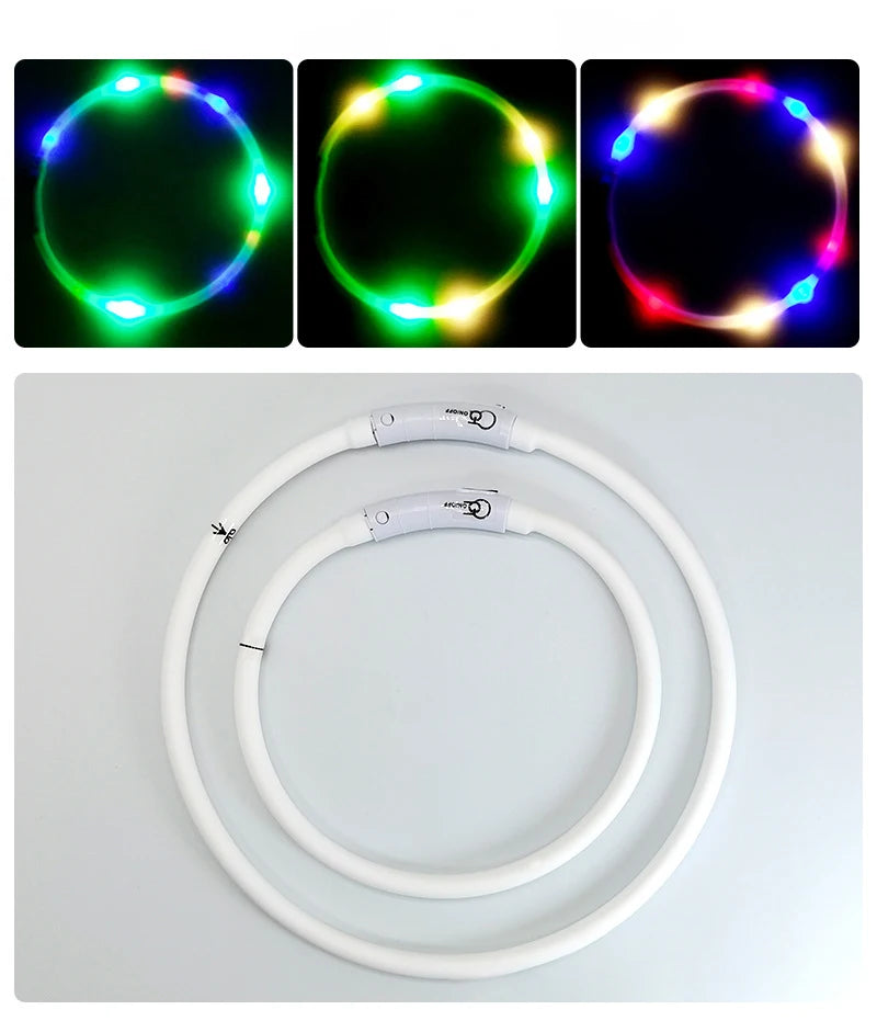 4 Modes Dog Luminou Charge Collar Led Usb Cat Silicone Colorful Collars Cuttable Night Glow Pet Loss Prevention Dogs Accessories