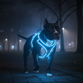 Black Pit Bull wearing Neon Blue LED Dog Harness